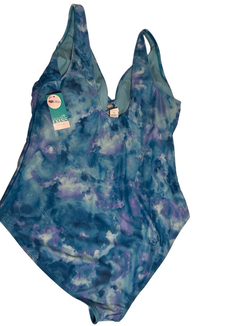 JC Penney’s Outdoor Oasis Aqua Beach Tie Dye Blue One-Piece Swimsuit XL NWT - Picture 7 of 15